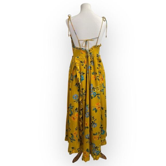 Anthropologie Maeve Midi Maxi High-Low Ruffle Dress, gold yellow Floral sundress - Picture 10 of 15